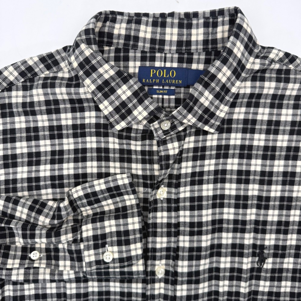 Polo Ralph Lauren Button Down Men XXL Black Gingham Slim Fit‎ Check Cotton Shirt